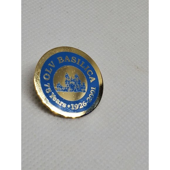 OLV Basilica 75 Years 1926-2001 Gold Blue Colored Lapel Hat Brooch Pin - Picture 9 of 10